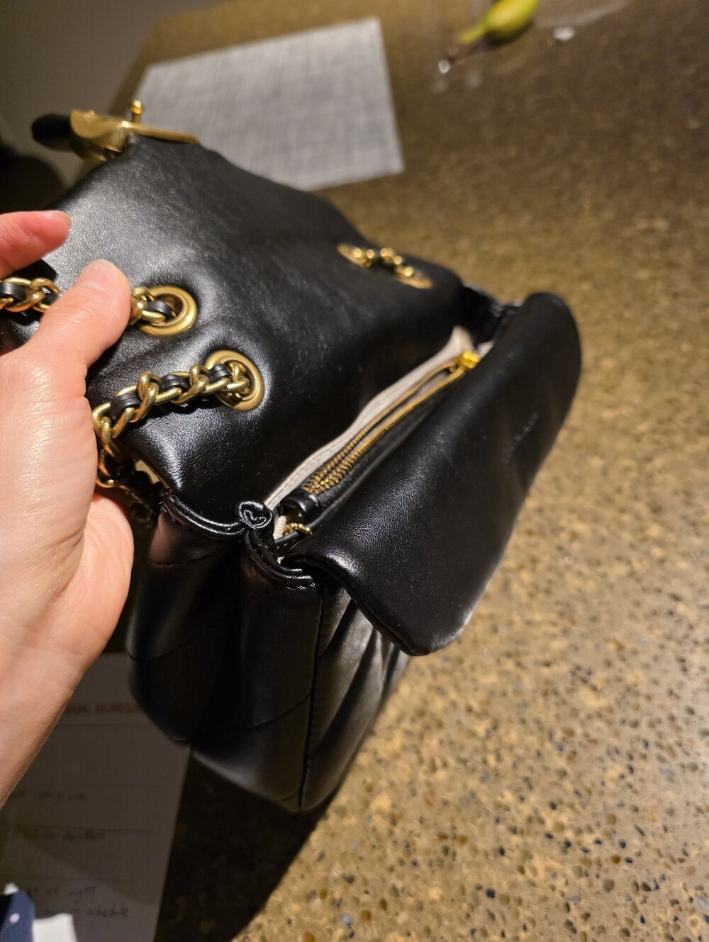 Coach Black Quilted Leather Shoulder Bag with Gold 'C' Clasp - Picture 9 of 11